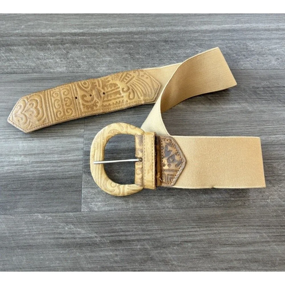 Accessories By Pearl Tan Elastic Leather Belt Size S USA Western